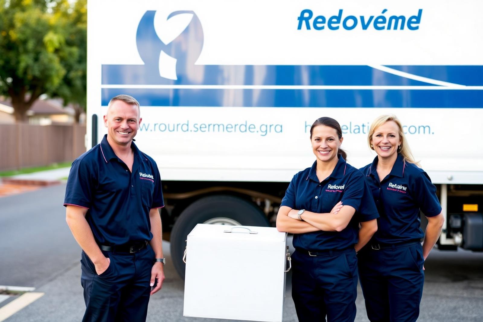 The WM Removals team standing in front of their moving truck in Adelaide